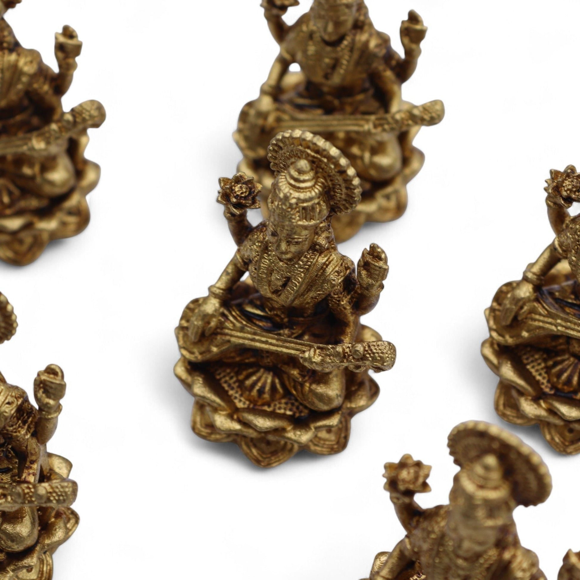 Brass Miniature Gods - Saraswati (22gms) - 34mm - Luna Panther