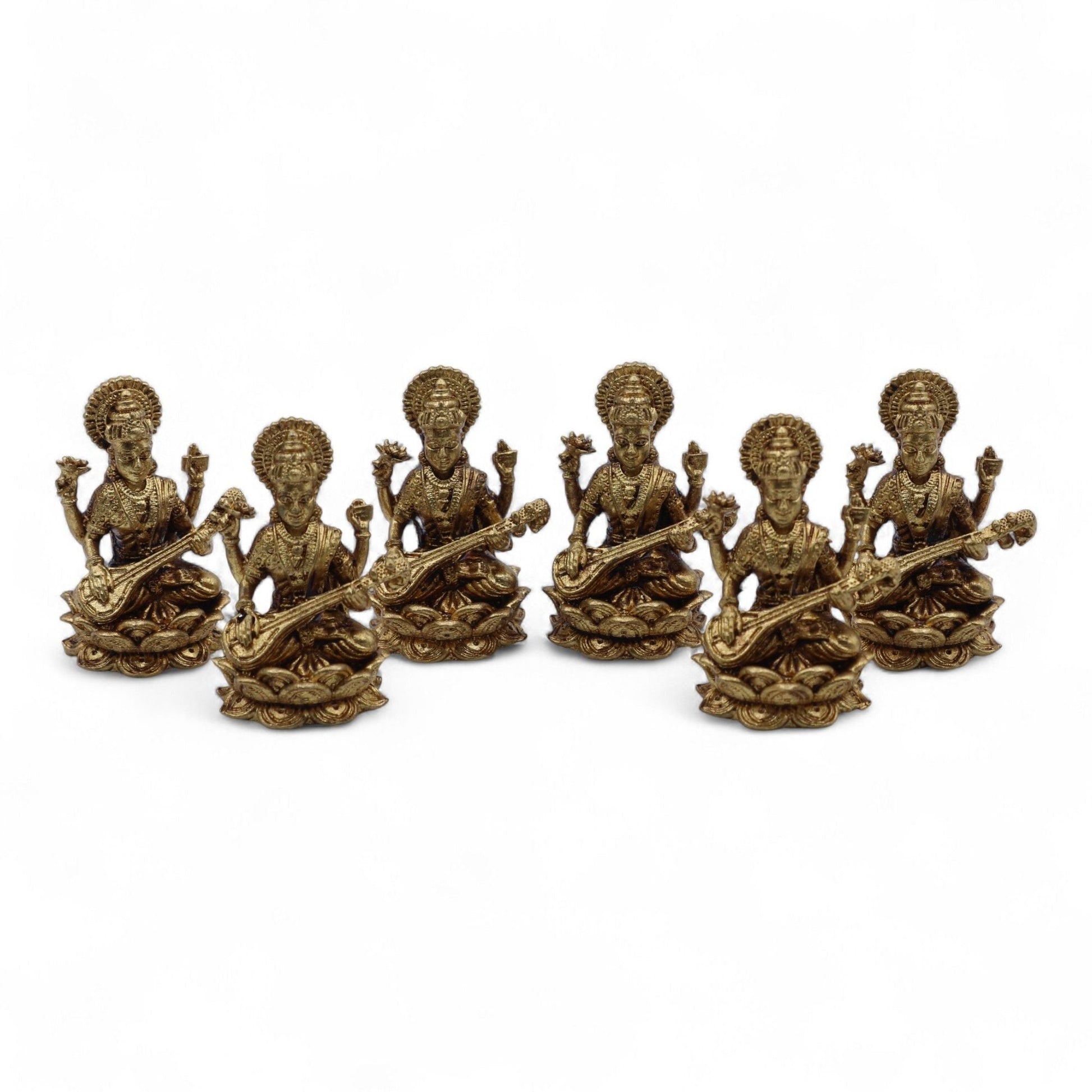 Brass Miniature Gods - Saraswati (22gms) - 34mm - Luna Panther