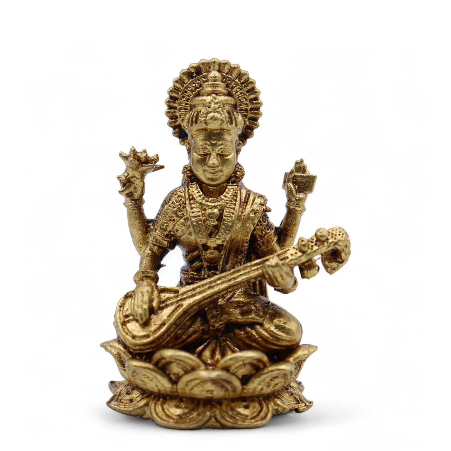 Brass Miniature Gods - Saraswati (22gms) - 34mm - Luna Panther