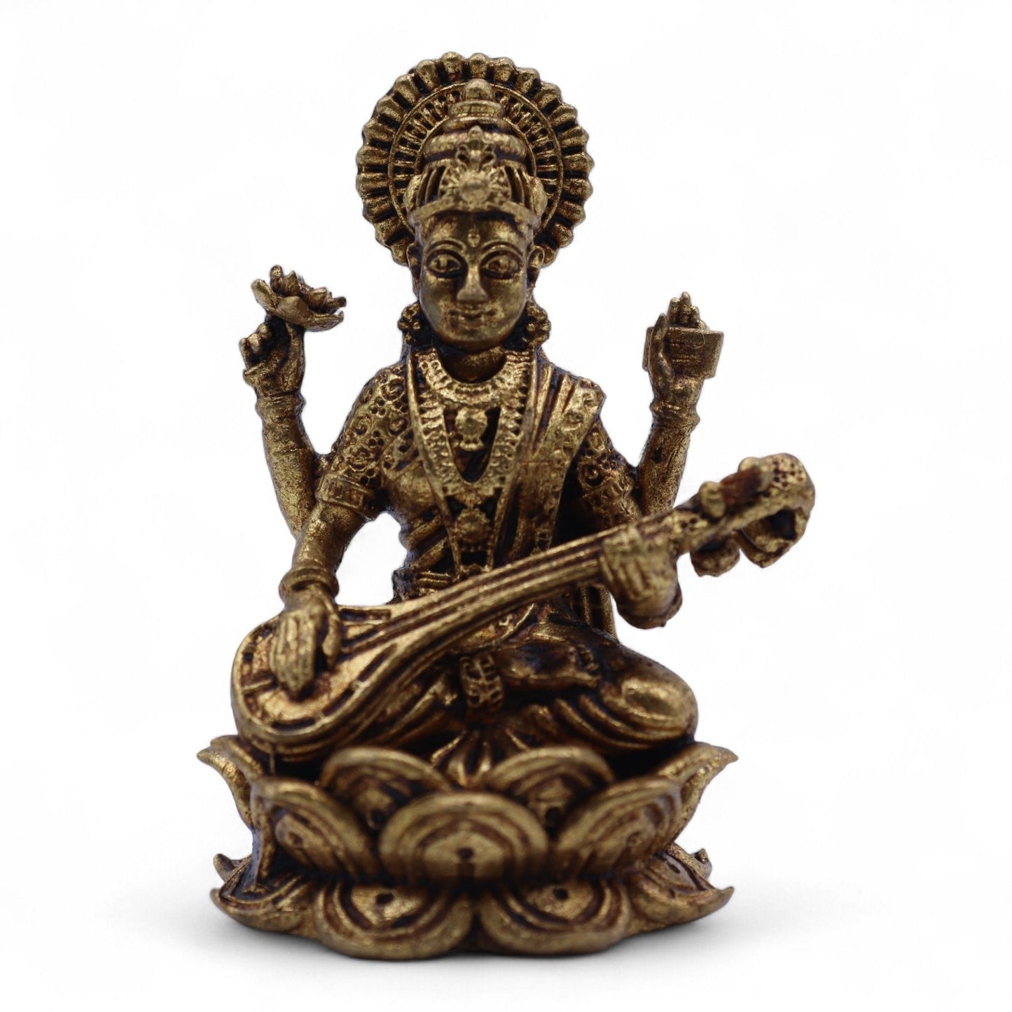 Brass Miniature Gods - Saraswati (52gms) - 49mm - Luna Panther