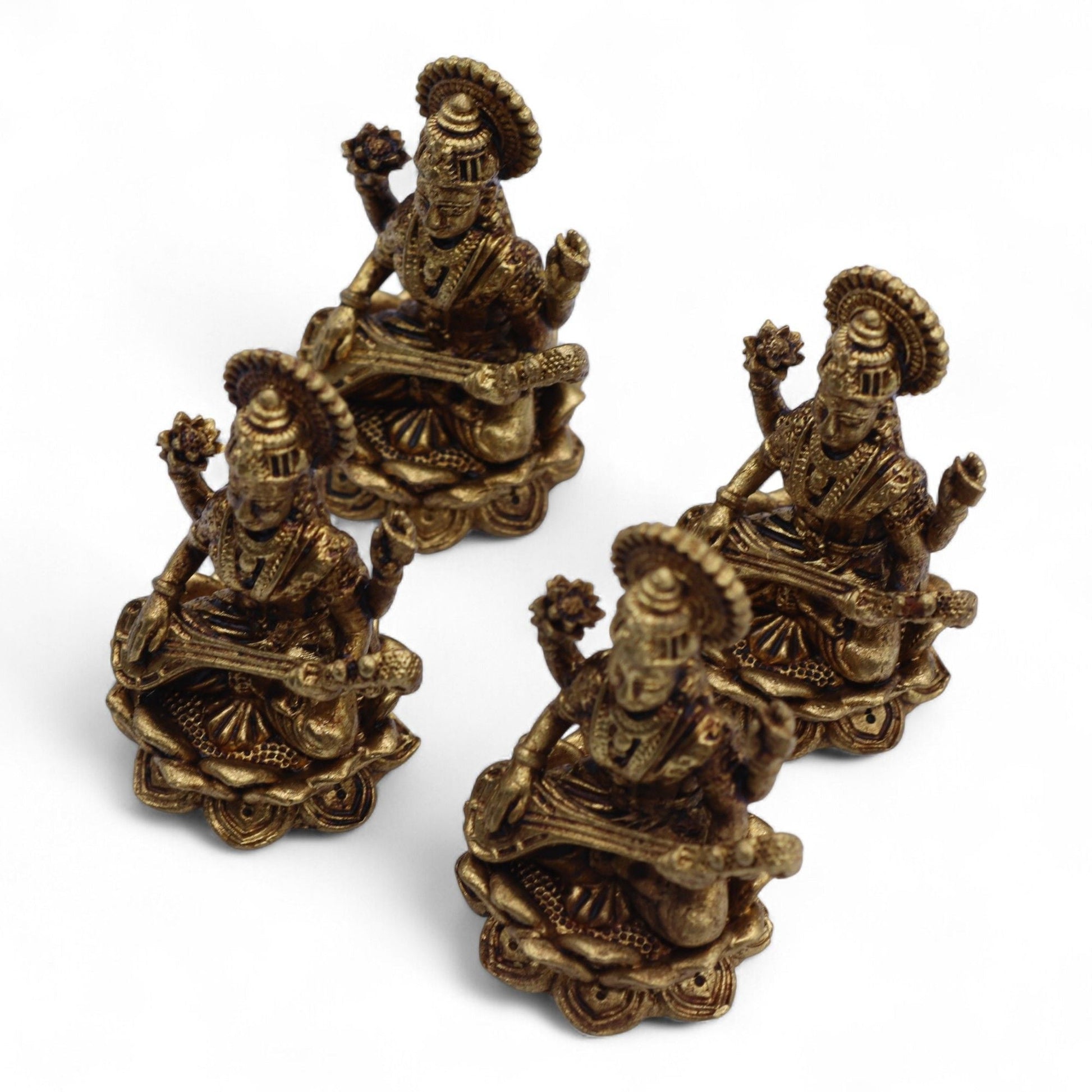 Brass Miniature Gods - Saraswati (52gms) - 49mm - Luna Panther