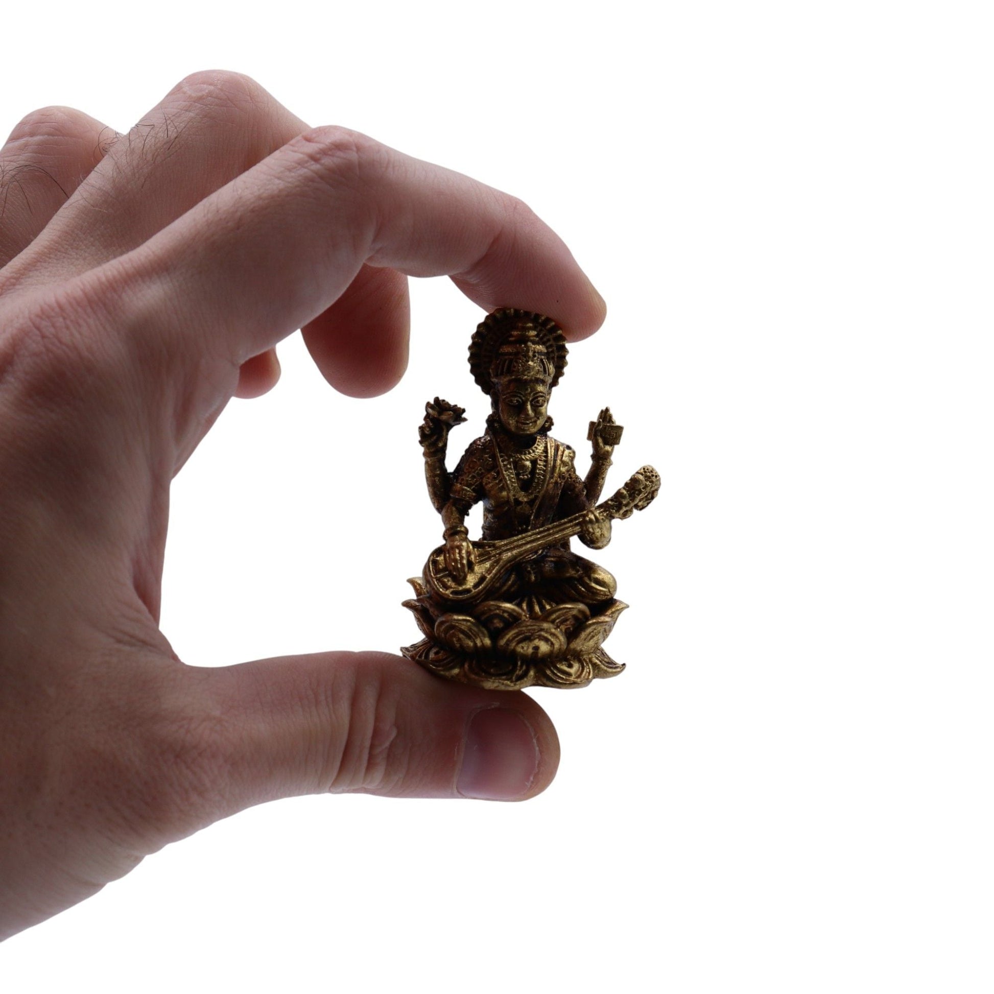 Brass Miniature Gods - Saraswati (52gms) - 49mm - Luna Panther