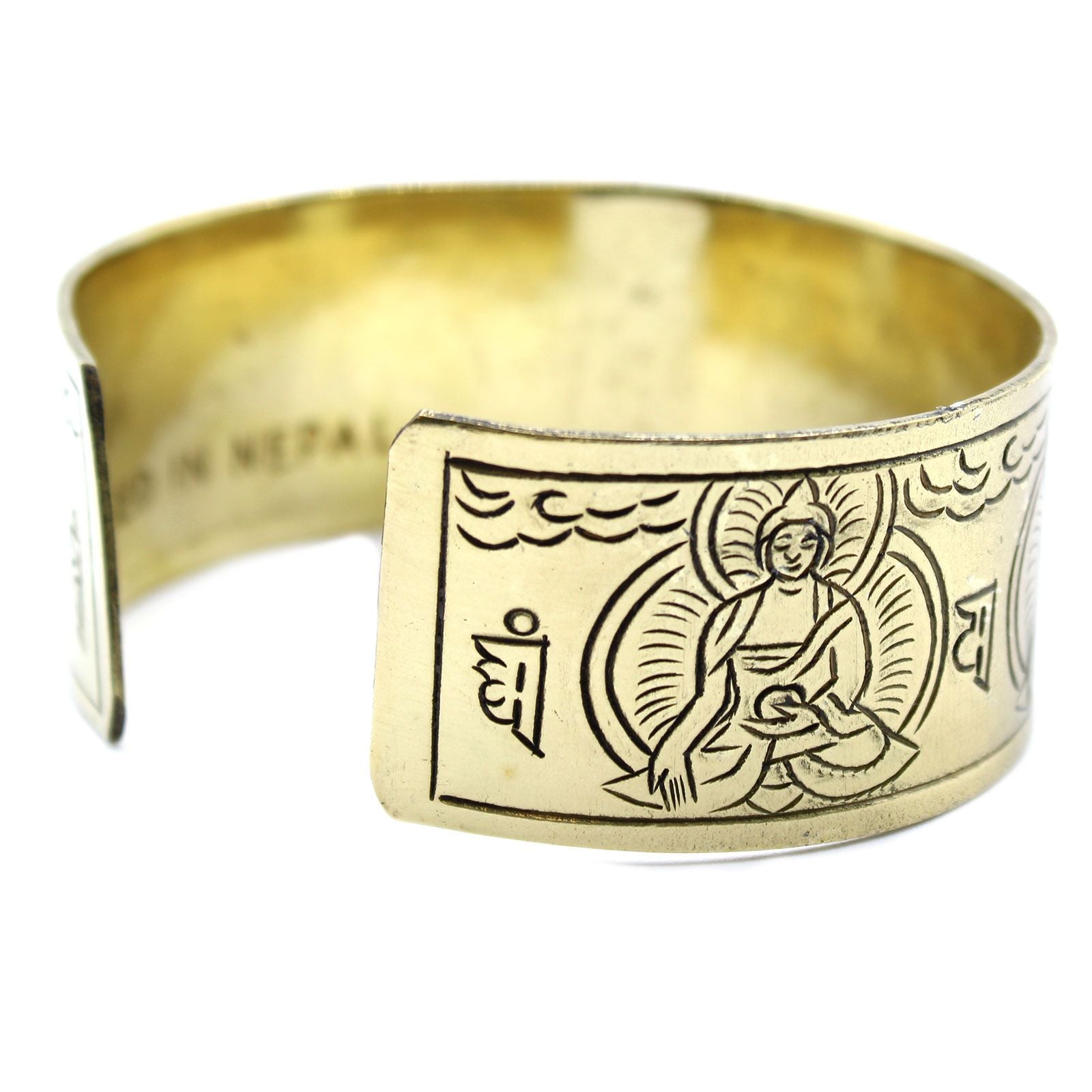 Polished Brass Tibetan Bracelet - Five Buddha featuring natural patterning and unique variations - Luna Panther