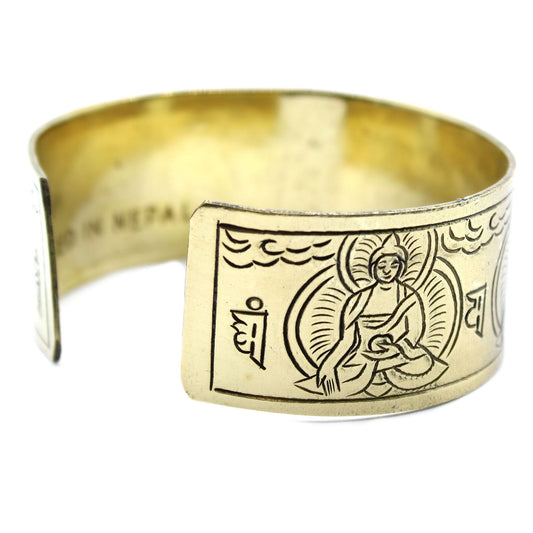 Polished Brass Tibetan Bracelet - Five Buddha featuring natural patterning and unique variations - Luna Panther