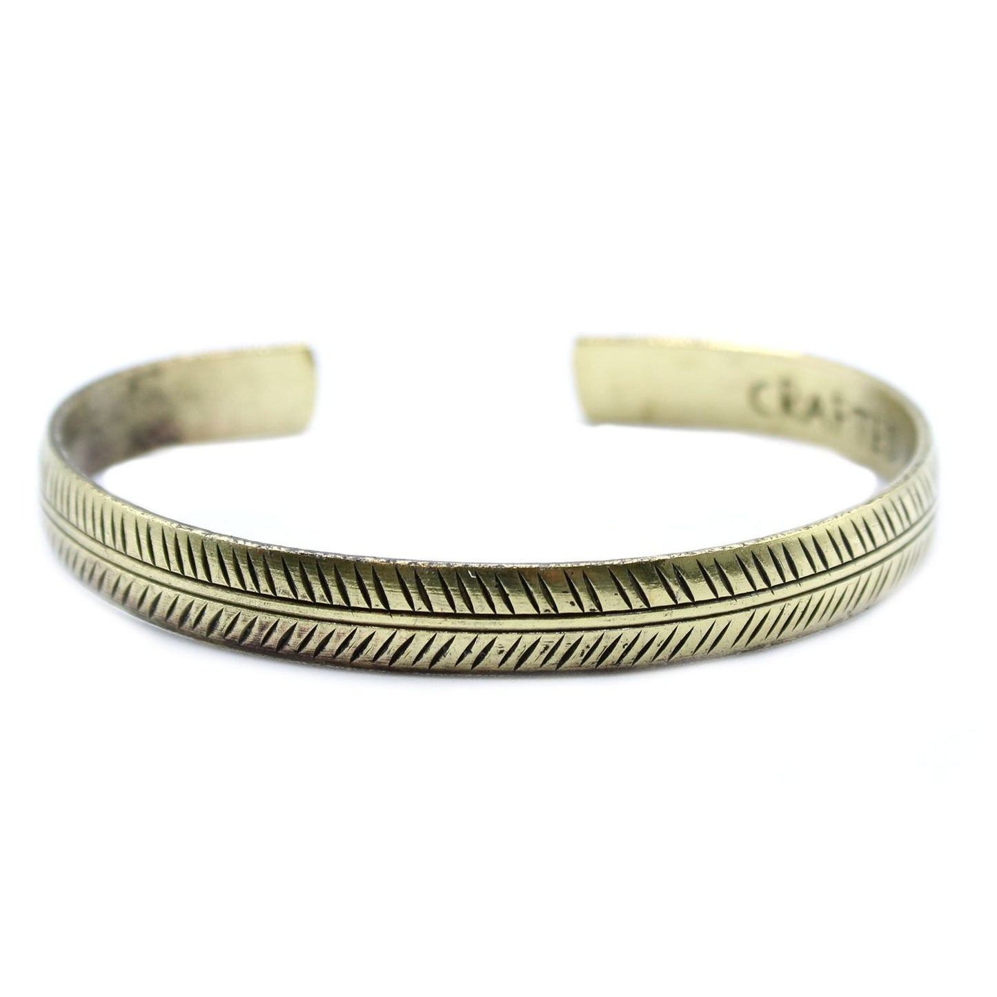 Polished Brass Tibetan Bracelet - Slim Tribal Leaf featuring natural patterning and unique variations - Luna Panther
