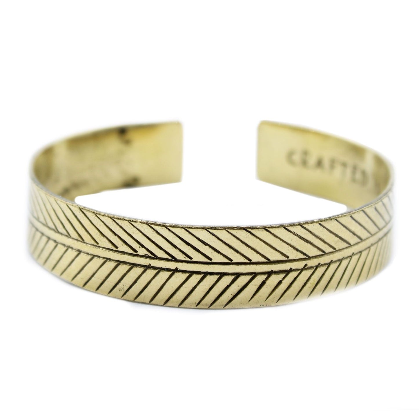 Polished Brass Tibetan Bracelet - Wide Tribal Leaf featuring natural patterning and unique variations - Luna Panther