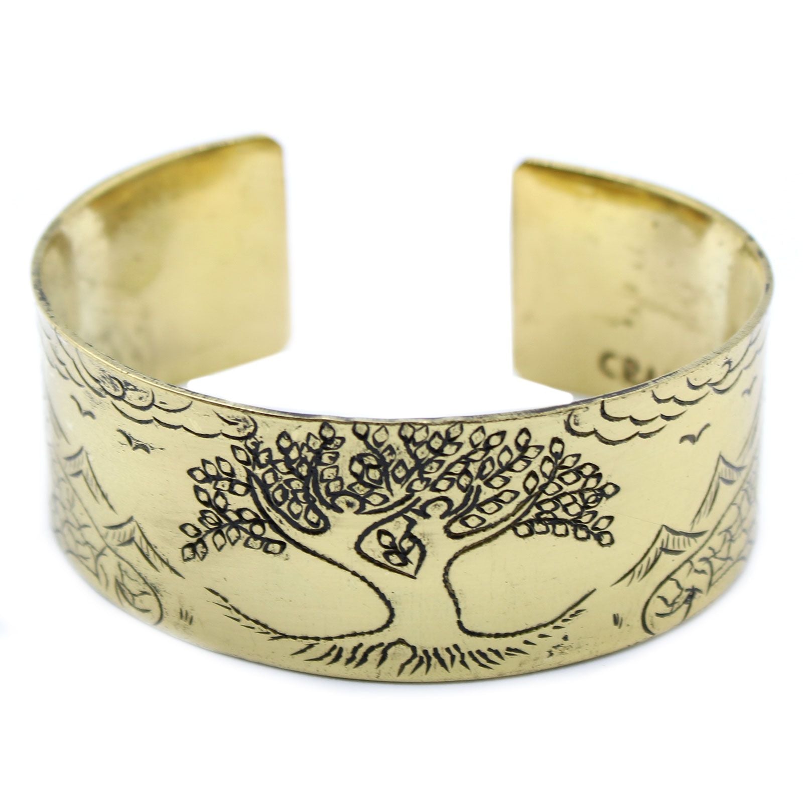 Polished Brass Tibetan Mantra Bracelet - Tree of Life featuring natural patterning and unique variations - Luna Panther