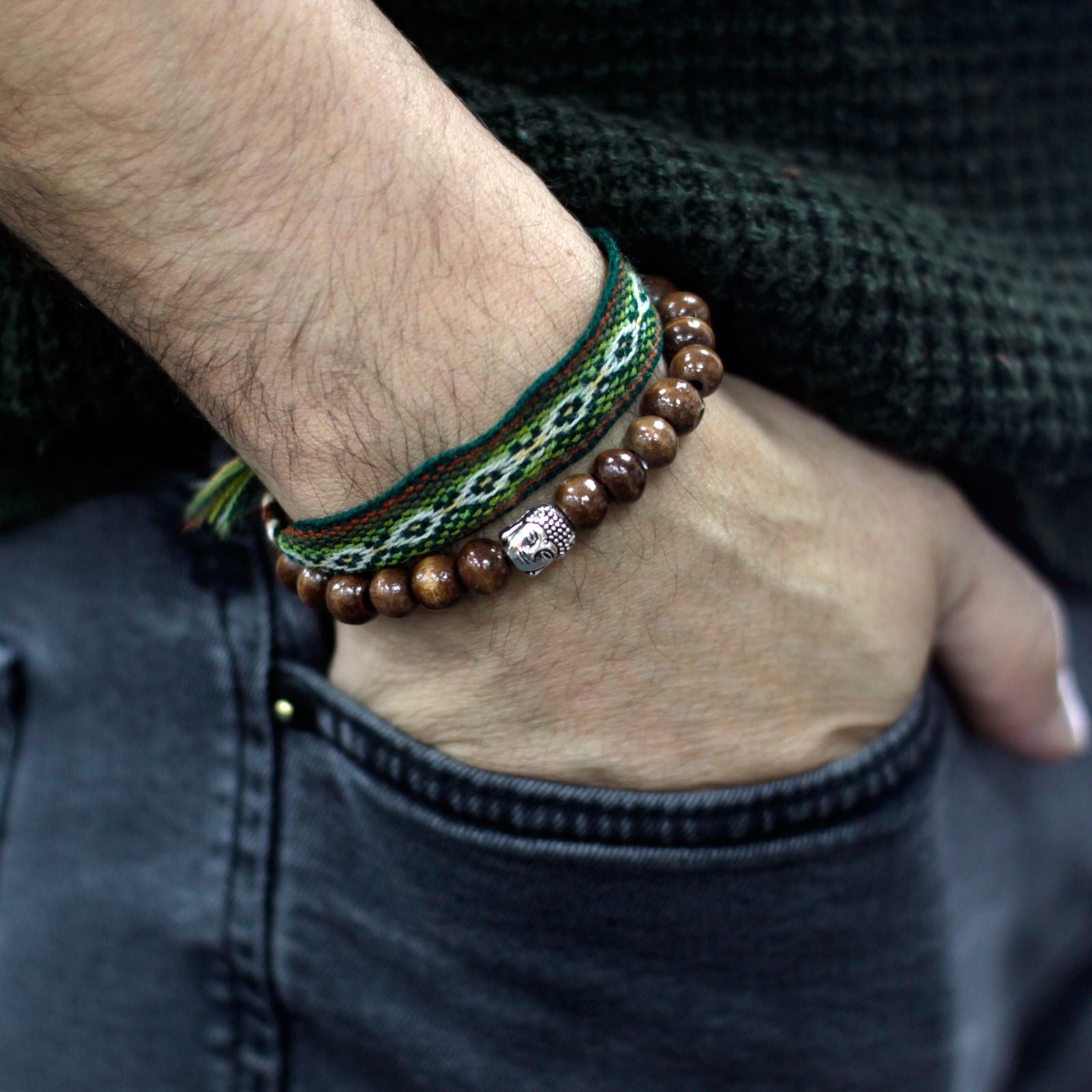 Brown Beads & Buddha Bangle - Luna Panther