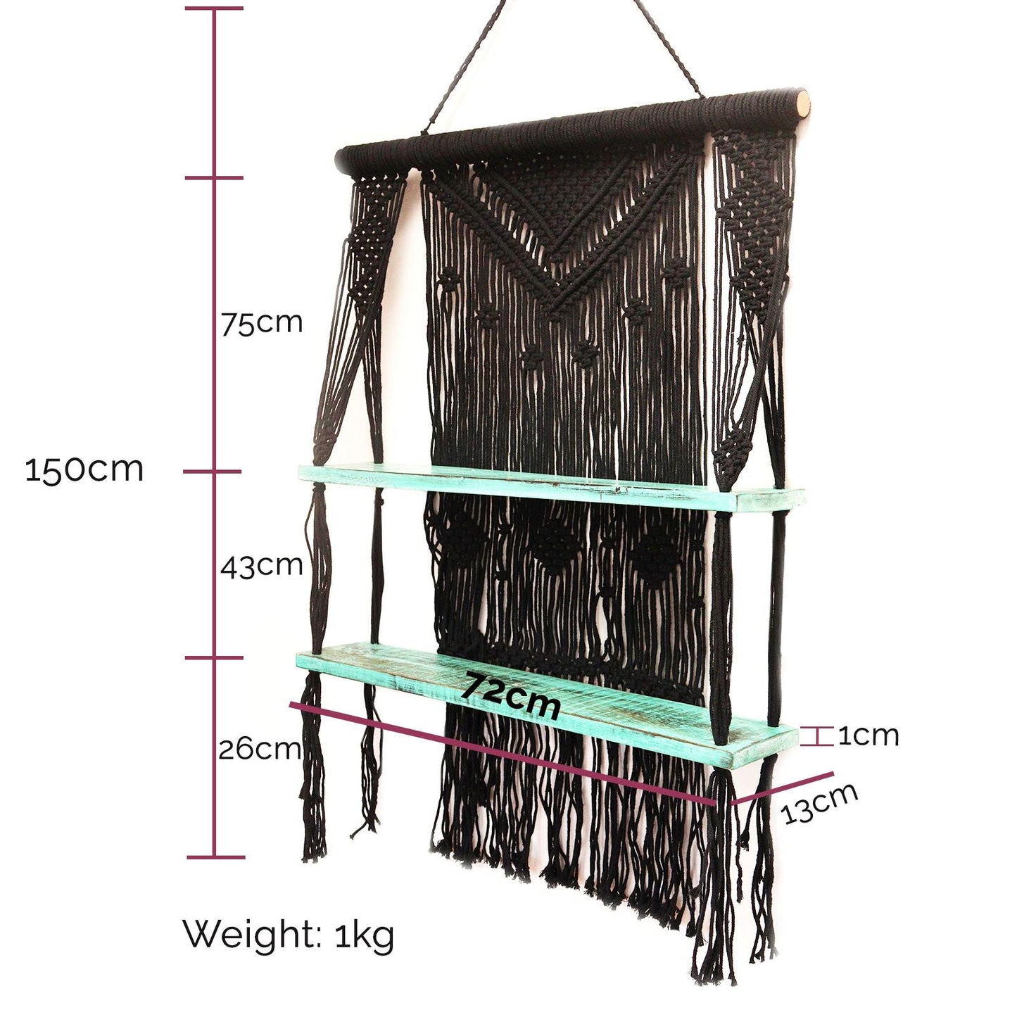 Brown Macrame Hanging Shelves - Brown - Luna Panther