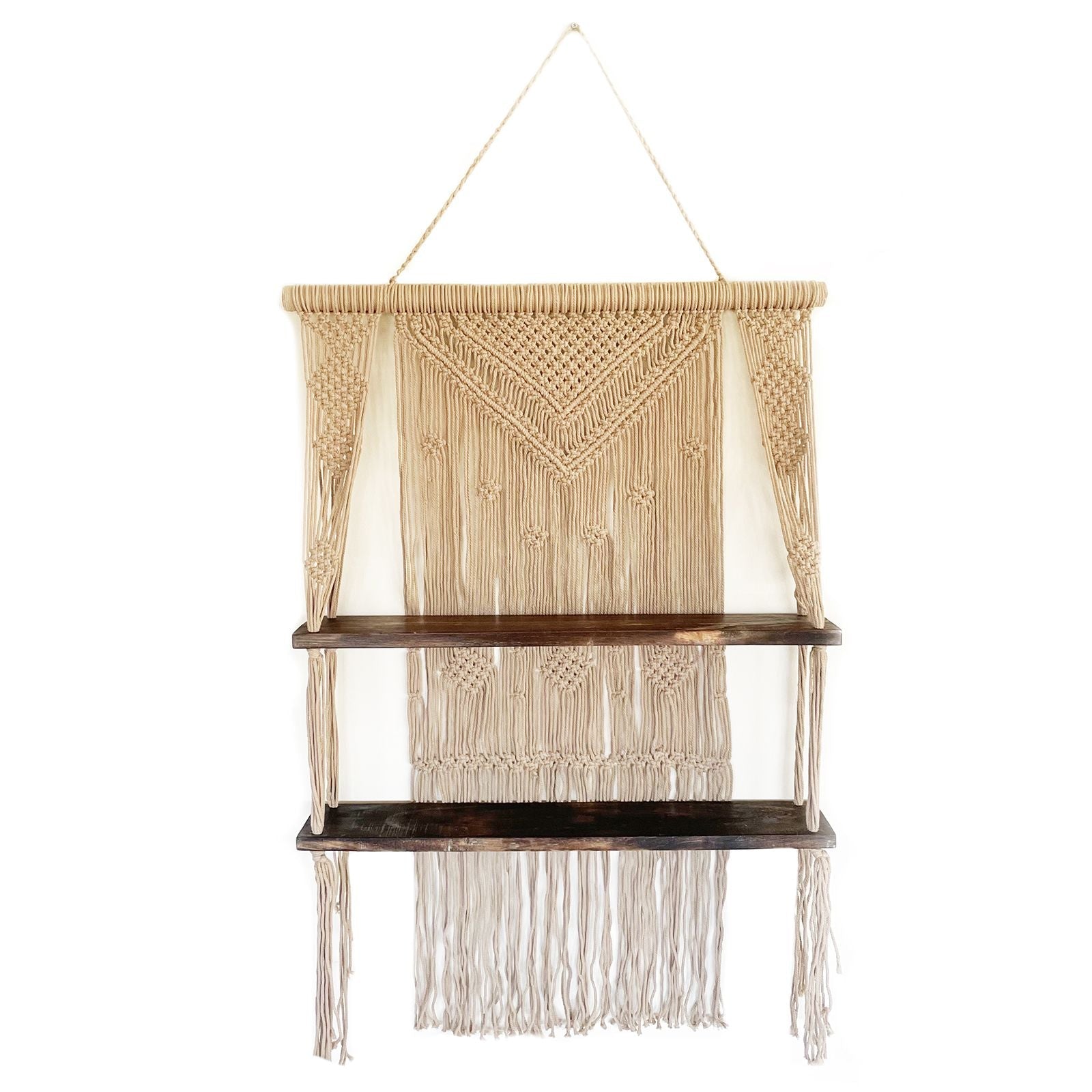 Brown Macrame Hanging Shelves - Brown - Luna Panther