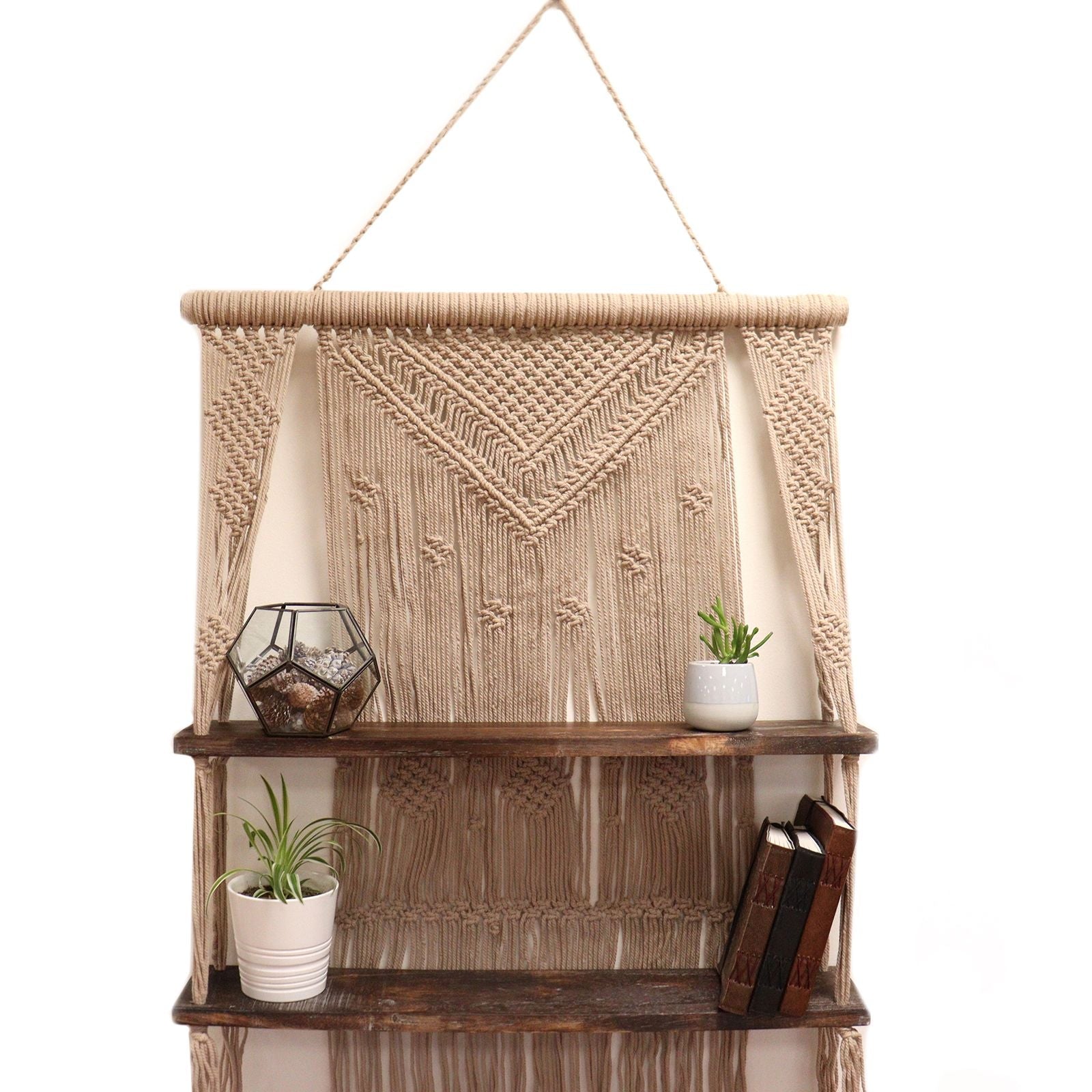 Brown Macrame Hanging Shelves - Brown - Luna Panther