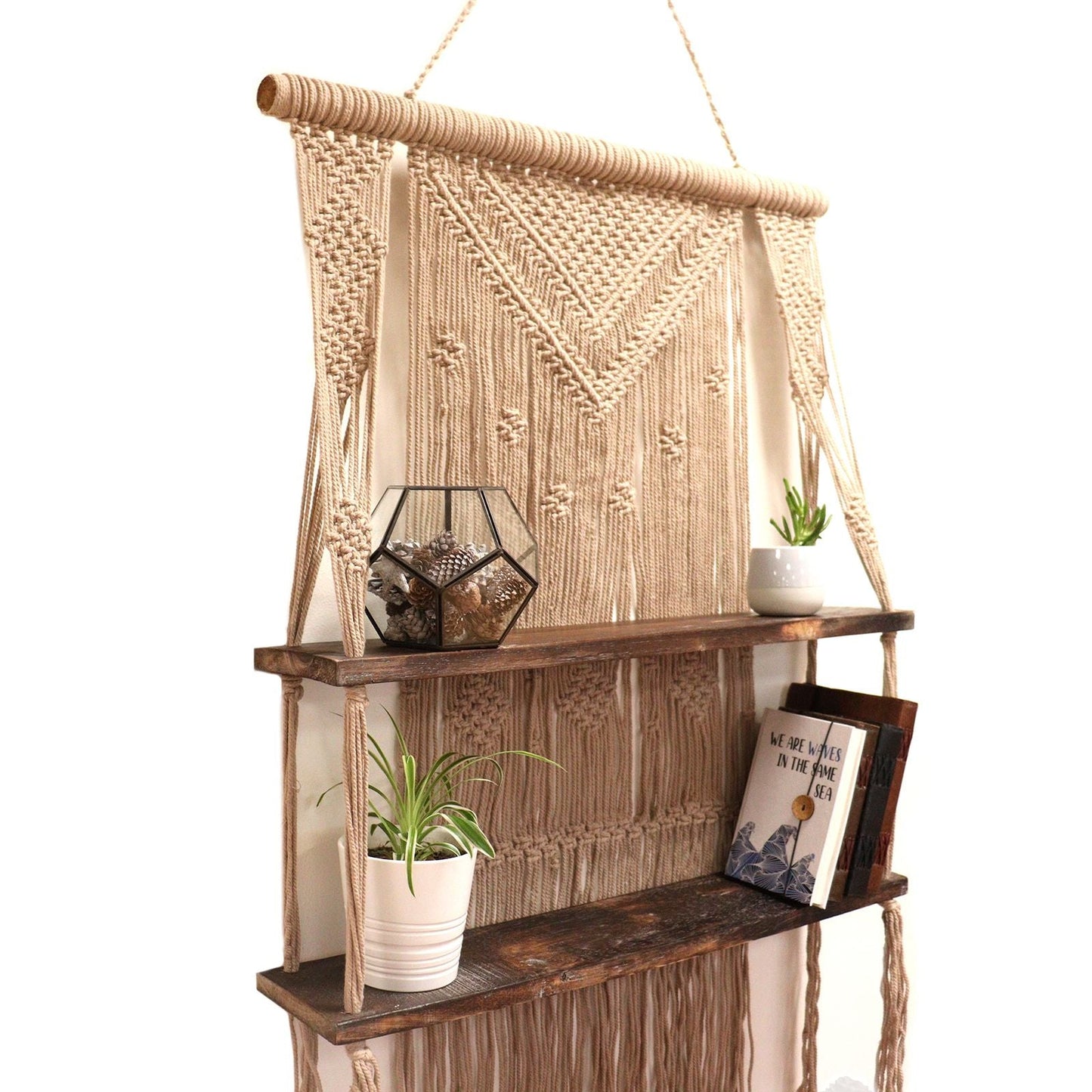 Brown Macrame Hanging Shelves - Brown - Luna Panther
