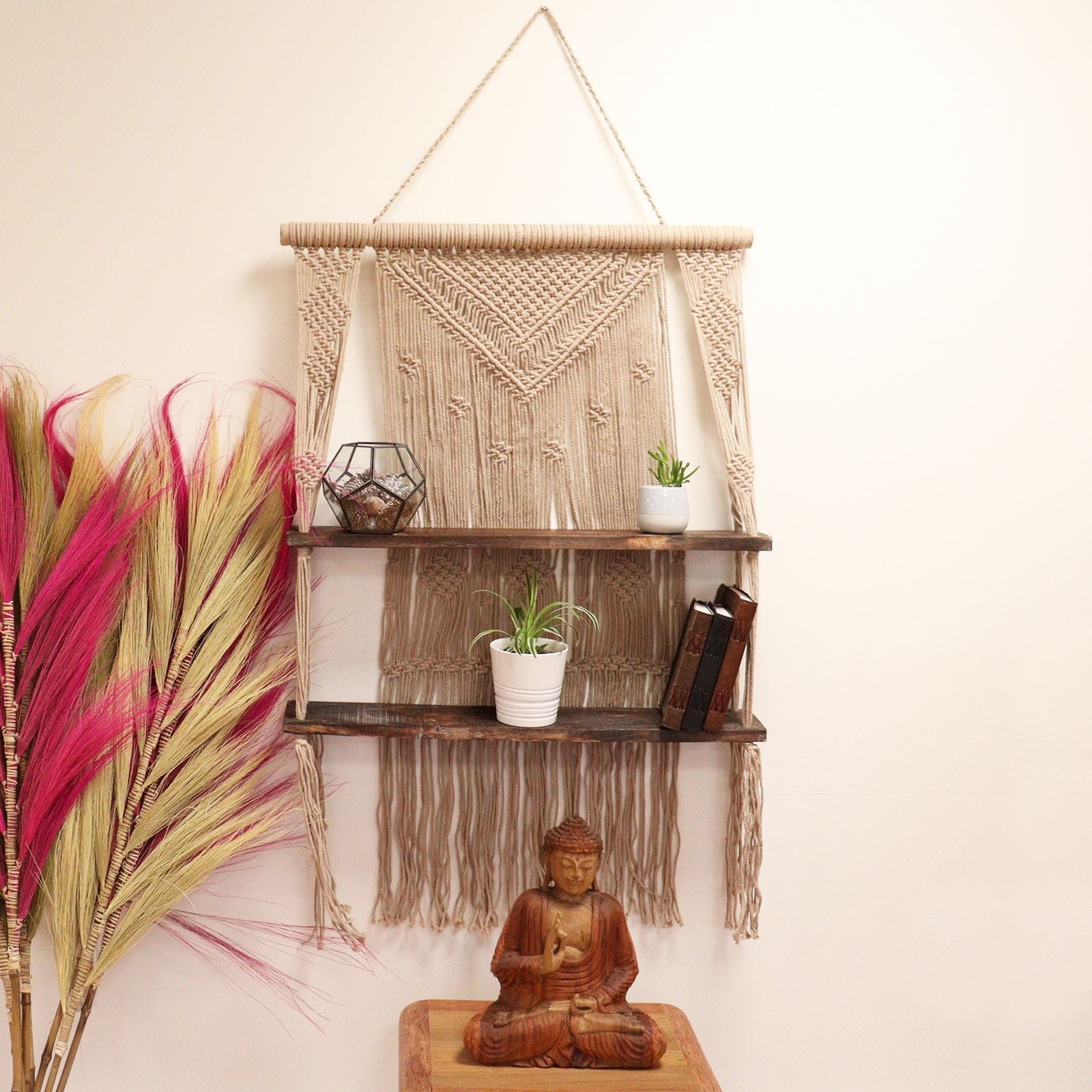 Brown Macrame Hanging Shelves - Brown - Luna Panther