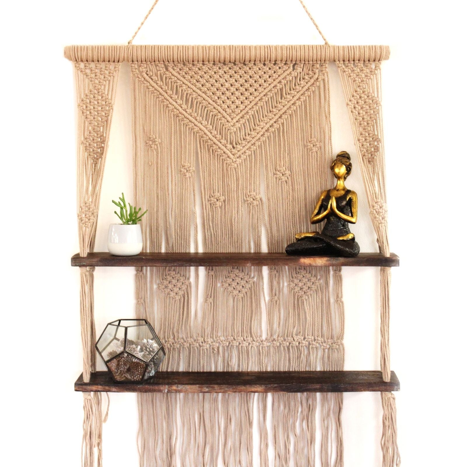 Brown Macrame Hanging Shelves - Brown - Luna Panther