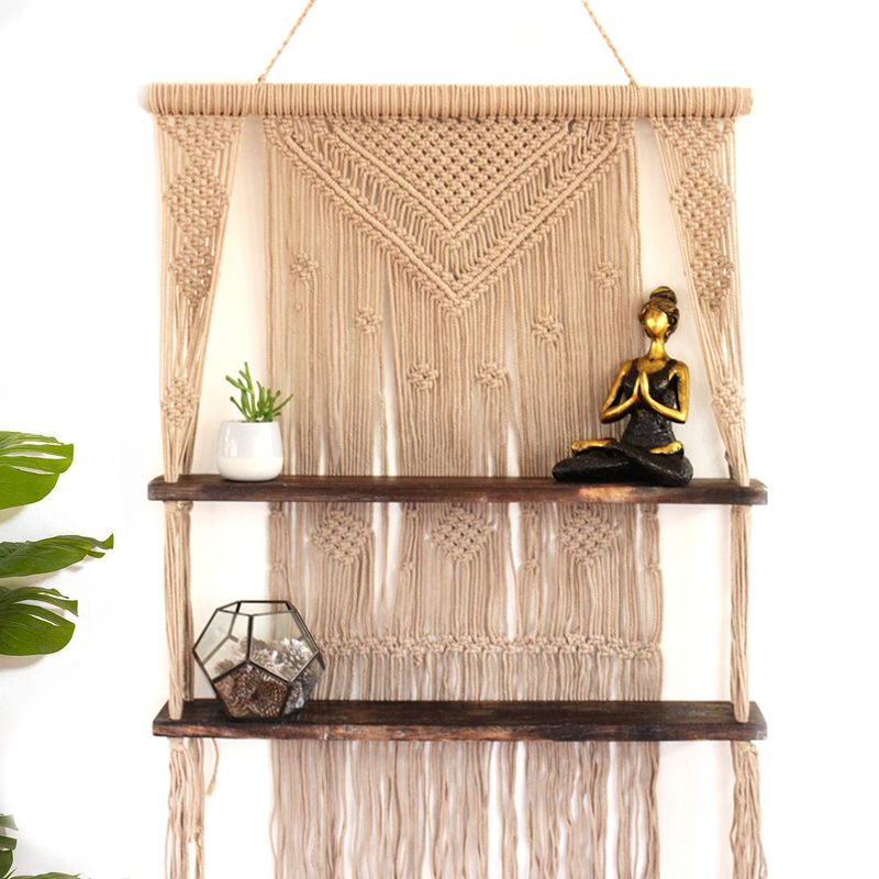 Brown Macrame Hanging Shelves - Brown - Luna Panther