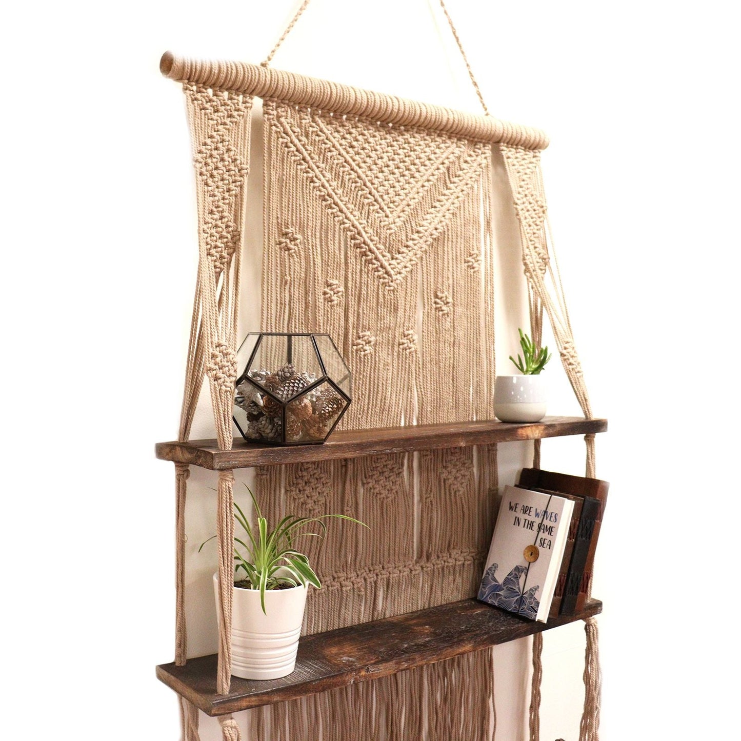 Brown Macrame Hanging Shelves - Brown - Luna Panther