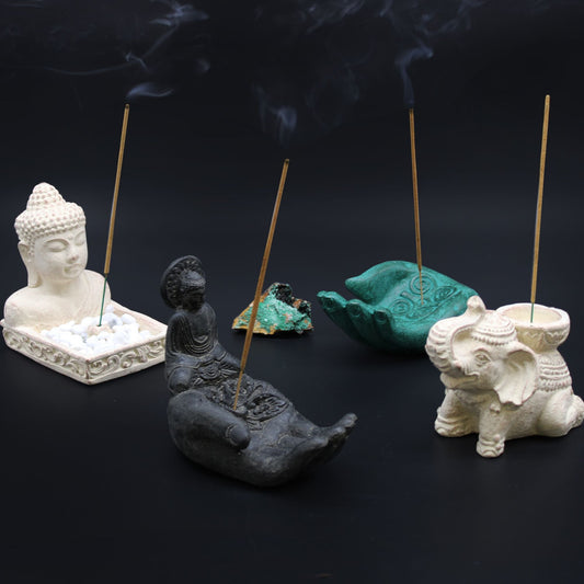 Black Buddha and hand incense burner with incense stick holder and ash tray