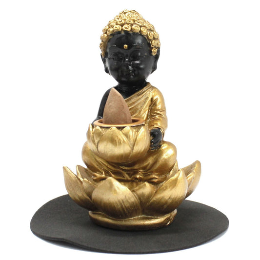 Polished Buddha and Lotus Backflow Incense Burner featuring natural patterning and unique variations - Luna Panther