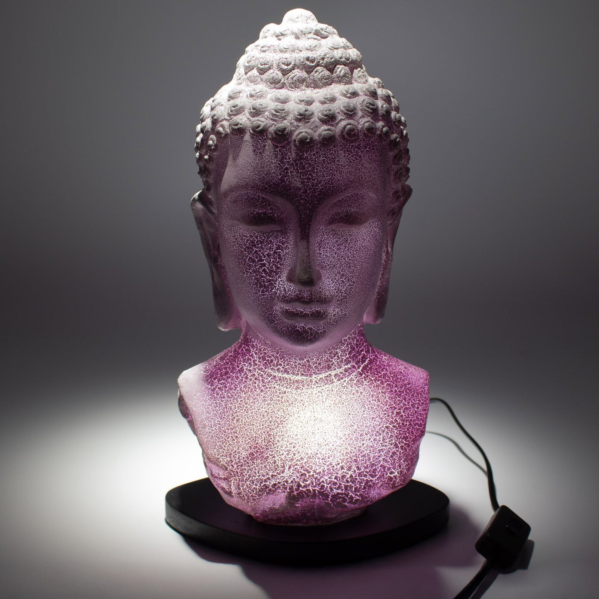 Buddha Bust Lamp Lavender Crackle - Oval Stand - Luna Panther