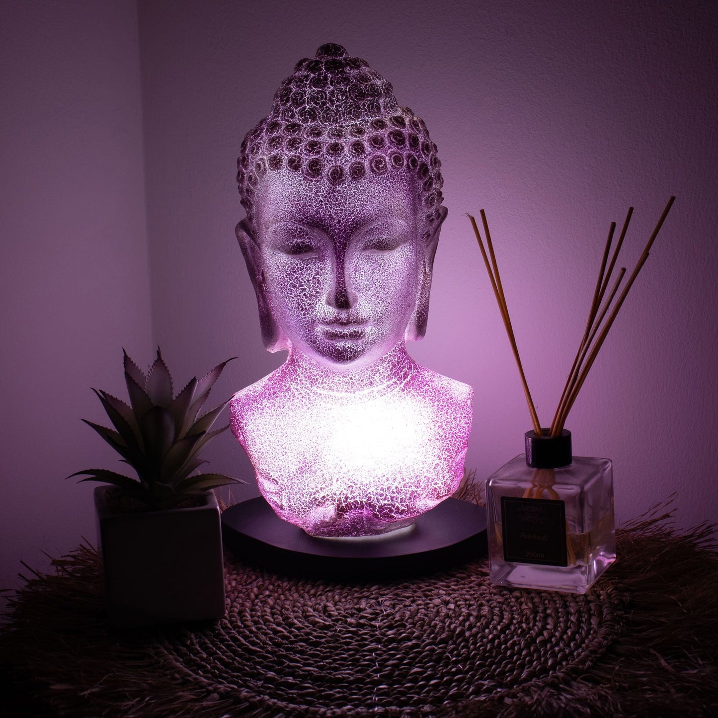 Buddha Bust Lamp Lavender Crackle - Oval Stand - Luna Panther