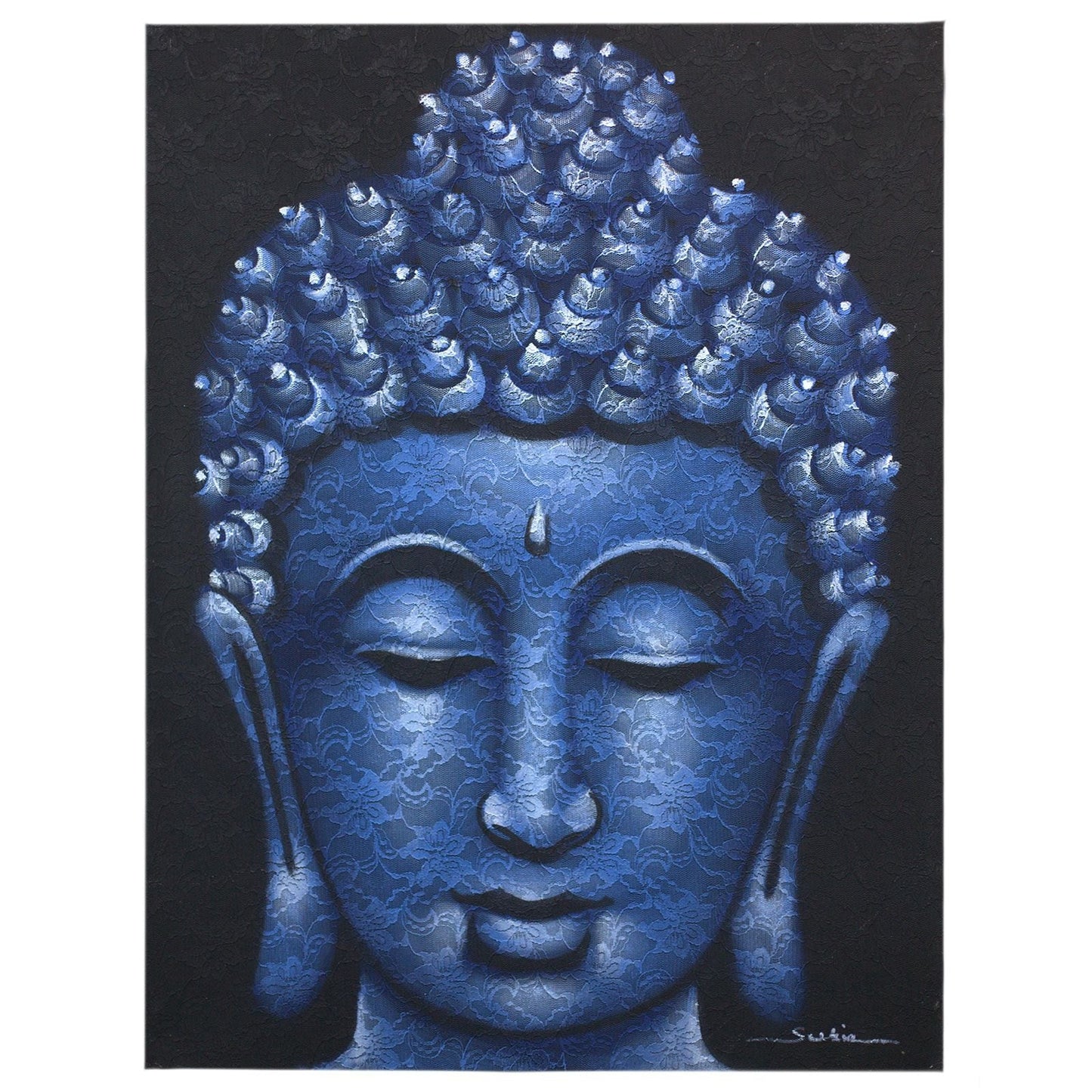 Buddha Painting - Blue Brocade Detail - Luna Panther