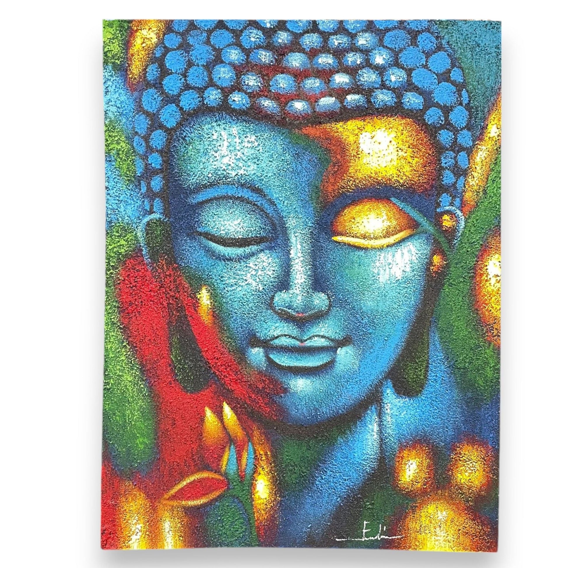 Buddha Painting - Blue & Gold Flower 75x55cm - Luna Panther