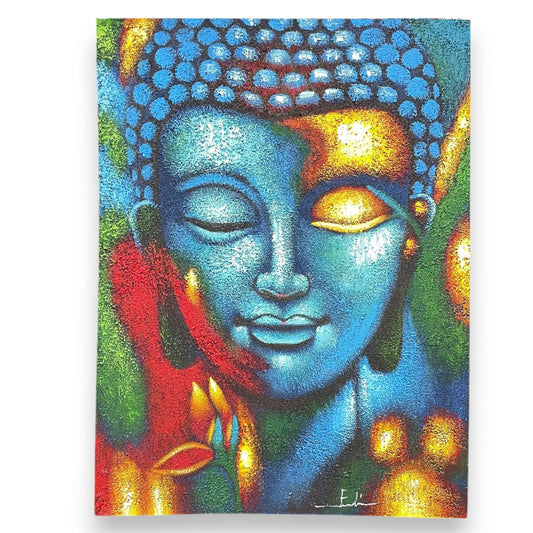Buddha Painting - Blue & Gold Flower 75x55cm - Luna Panther