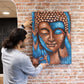Buddha Painting - Bronze & Blue Flower 75x55cm - Luna Panther