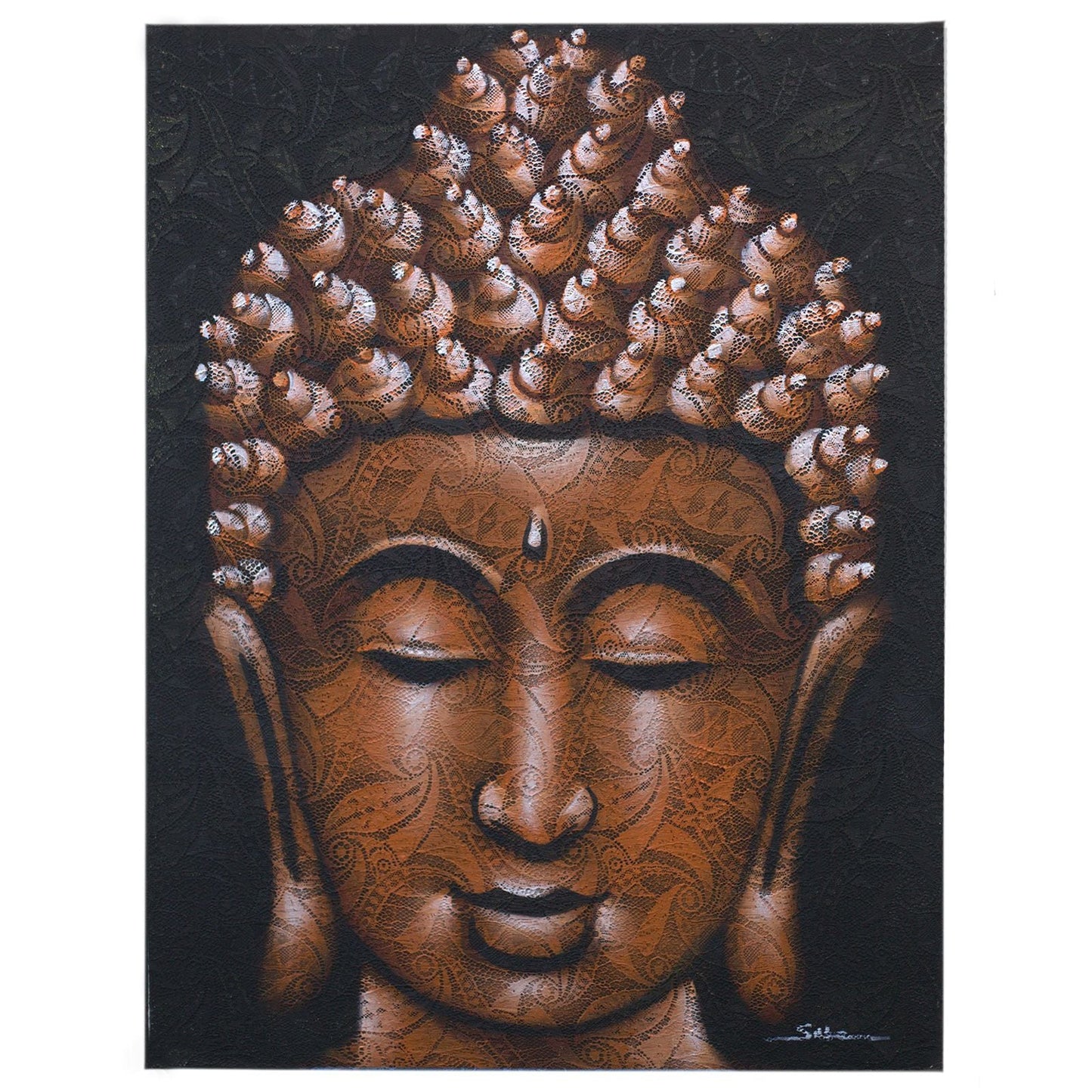 Buddha Painting - Copper Brocade Detail - Luna Panther