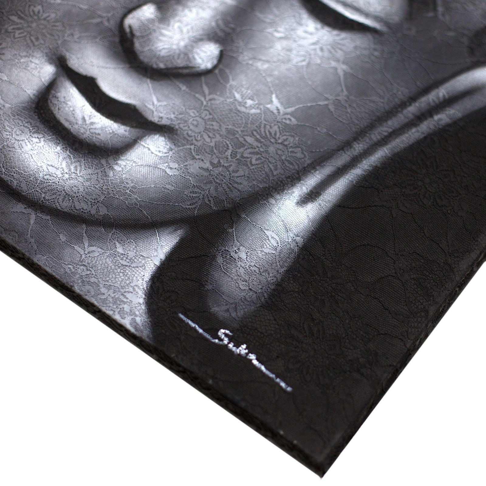 Buddha Painting - Grey Brocade Detail - Luna Panther