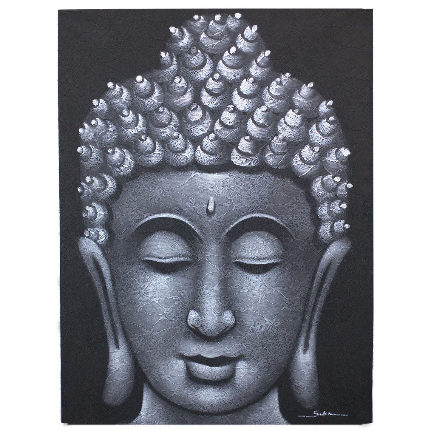 Buddha Painting - Grey Brocade Detail - Luna Panther