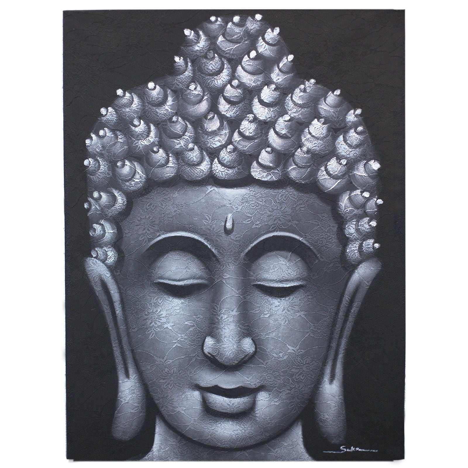 Buddha Painting - Grey Brocade Detail - Luna Panther