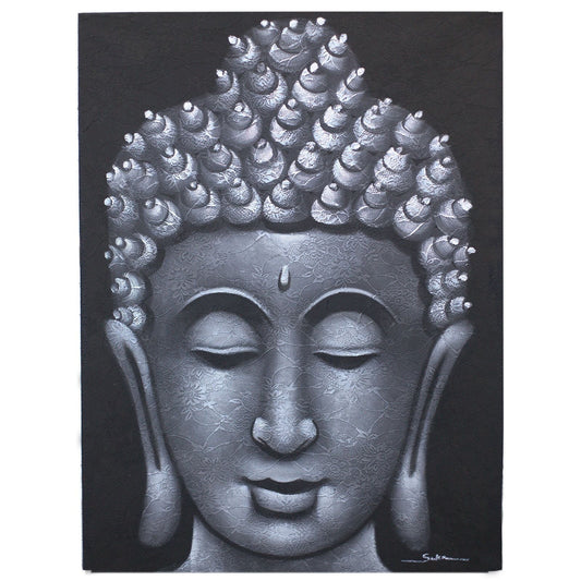 Buddha Painting - Grey Brocade Detail - Luna Panther