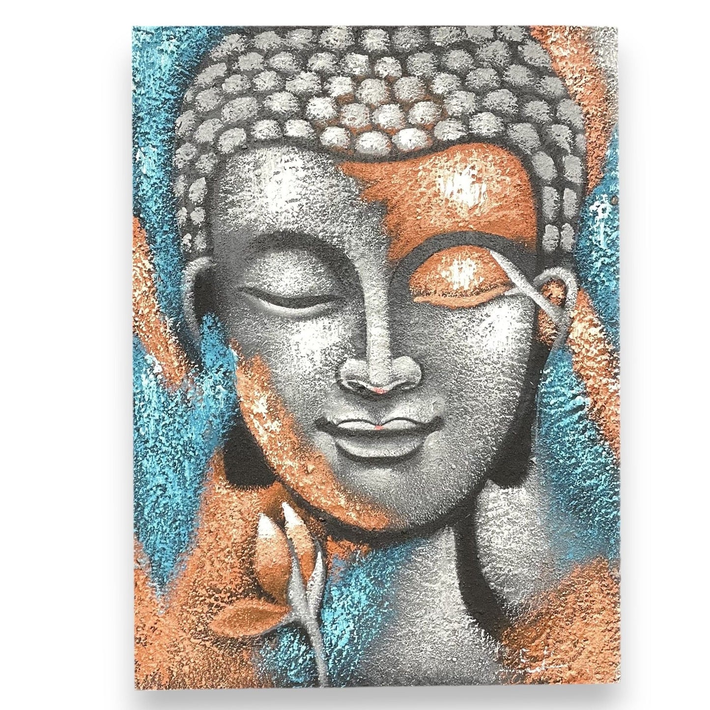 Buddha Painting - Silver & Rose Gold Flower 75x55cm - Luna Panther