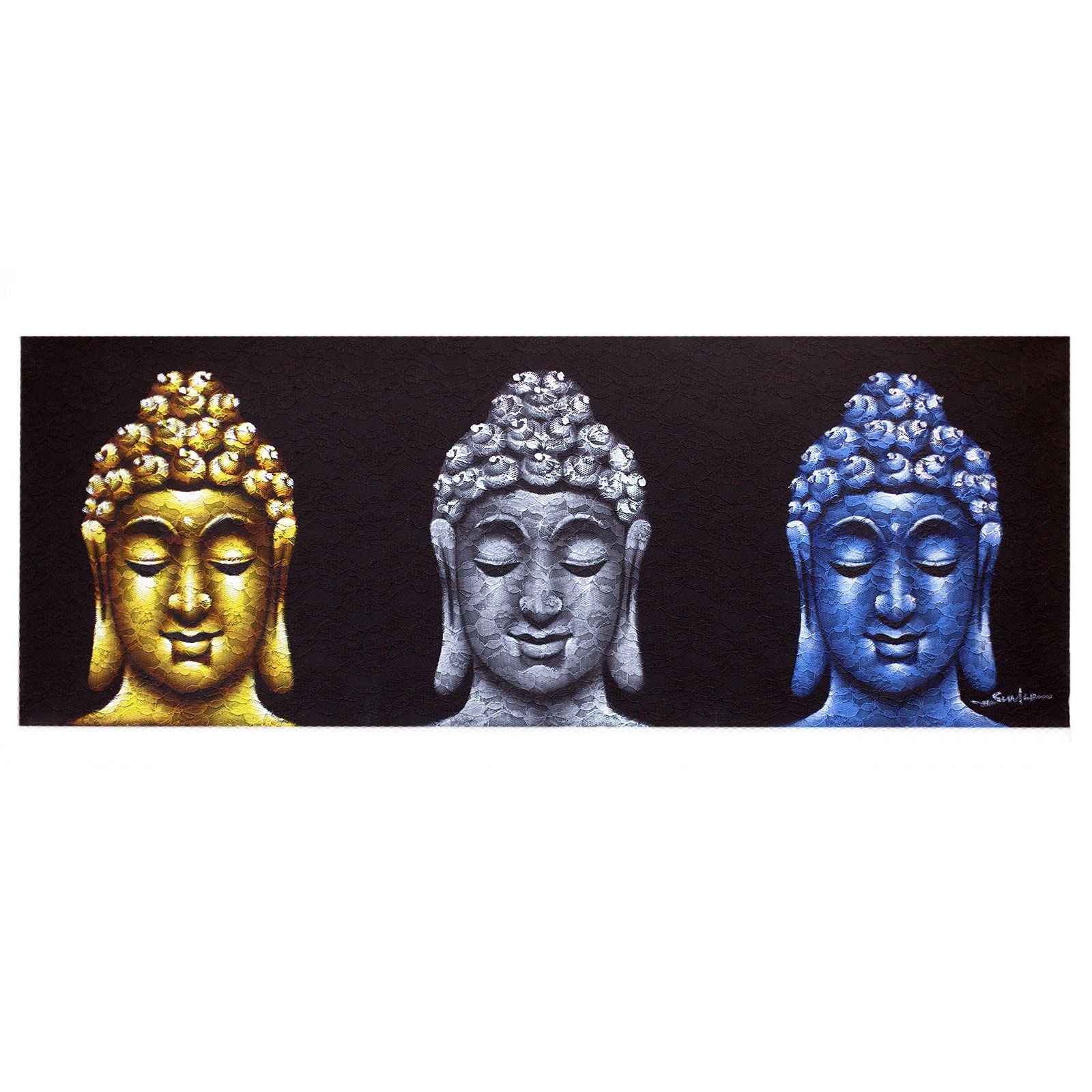 Buddha Painting - Three Heads Black - Luna Panther