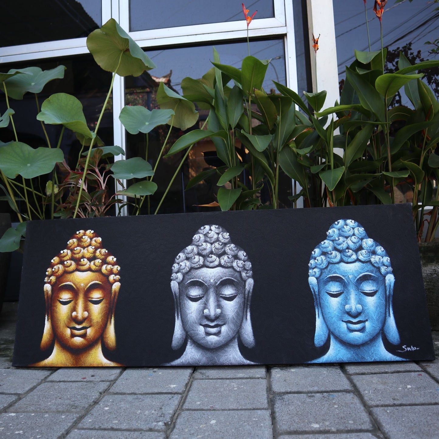 Buddha Painting - Three Heads Black - Luna Panther