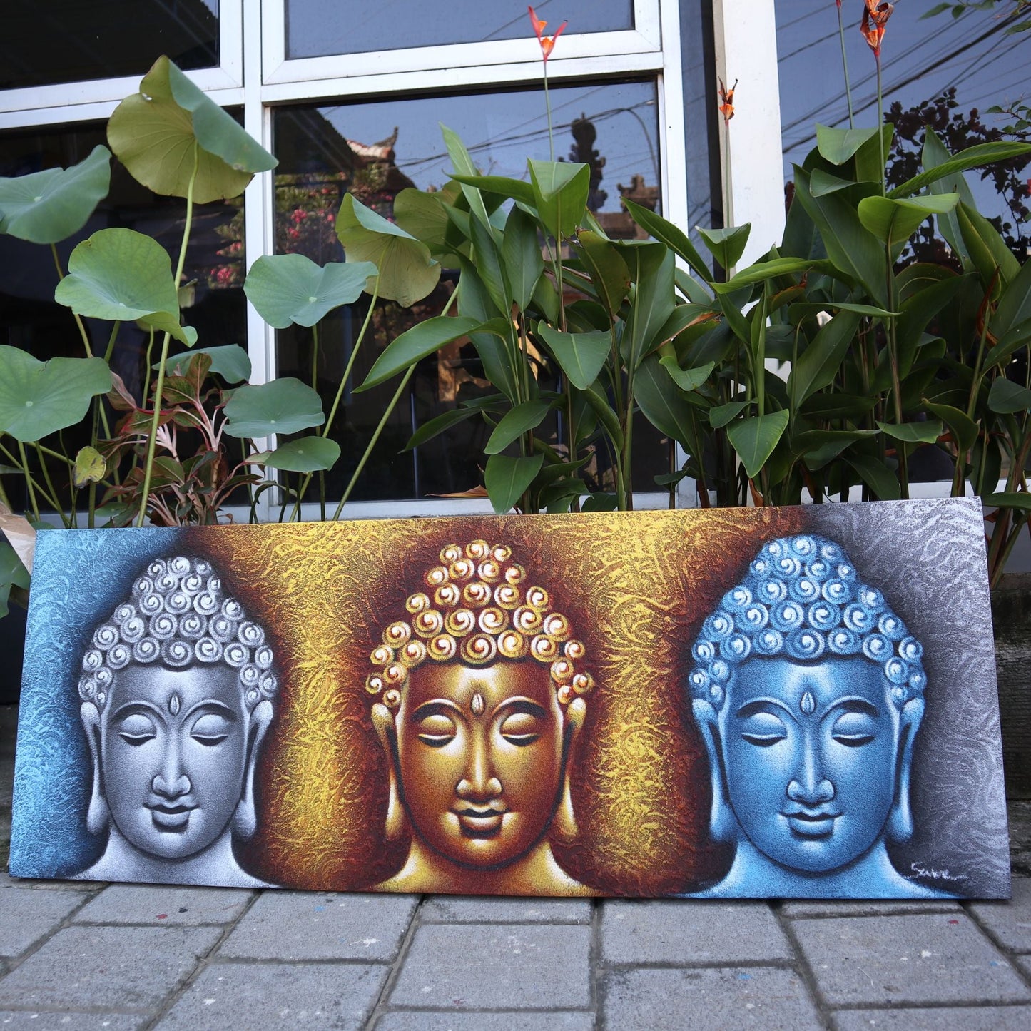 Buddha Painting - Three Heads Gold Detail - Luna Panther