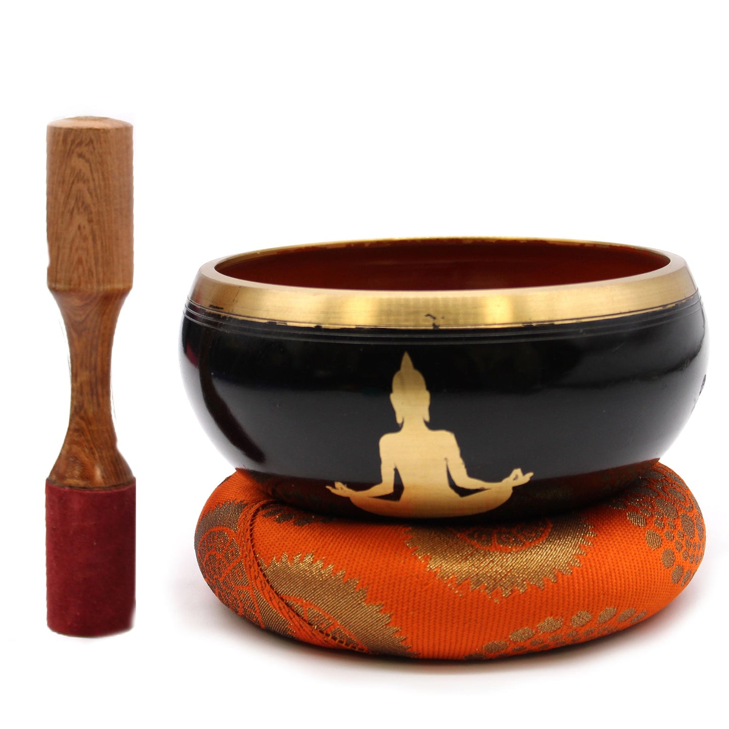 Polished Positivefaithhopelove DS Buddha Singing Bowl Set- Black/Orange 14cm featuring natural patterning and unique variations - Luna Panther