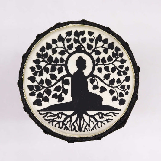 Buddha Wide Top Djembe Drum - 25cm High detail view 2 at Luna Panther alternate view