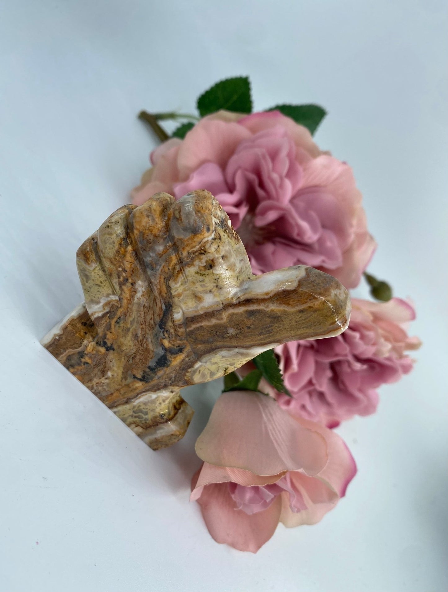 Polished Bumblebee Calcite Thumbs Up featuring soft translucent tone and gentle sheen - Luna Panther