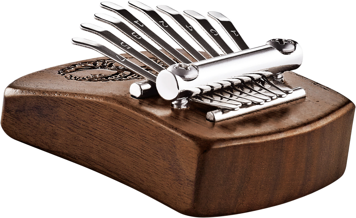 Meinl Sonic Energy Solid "Tree of Life" Mini Kalimba - 8 notes, black walnut detail view 6 at Luna Panther