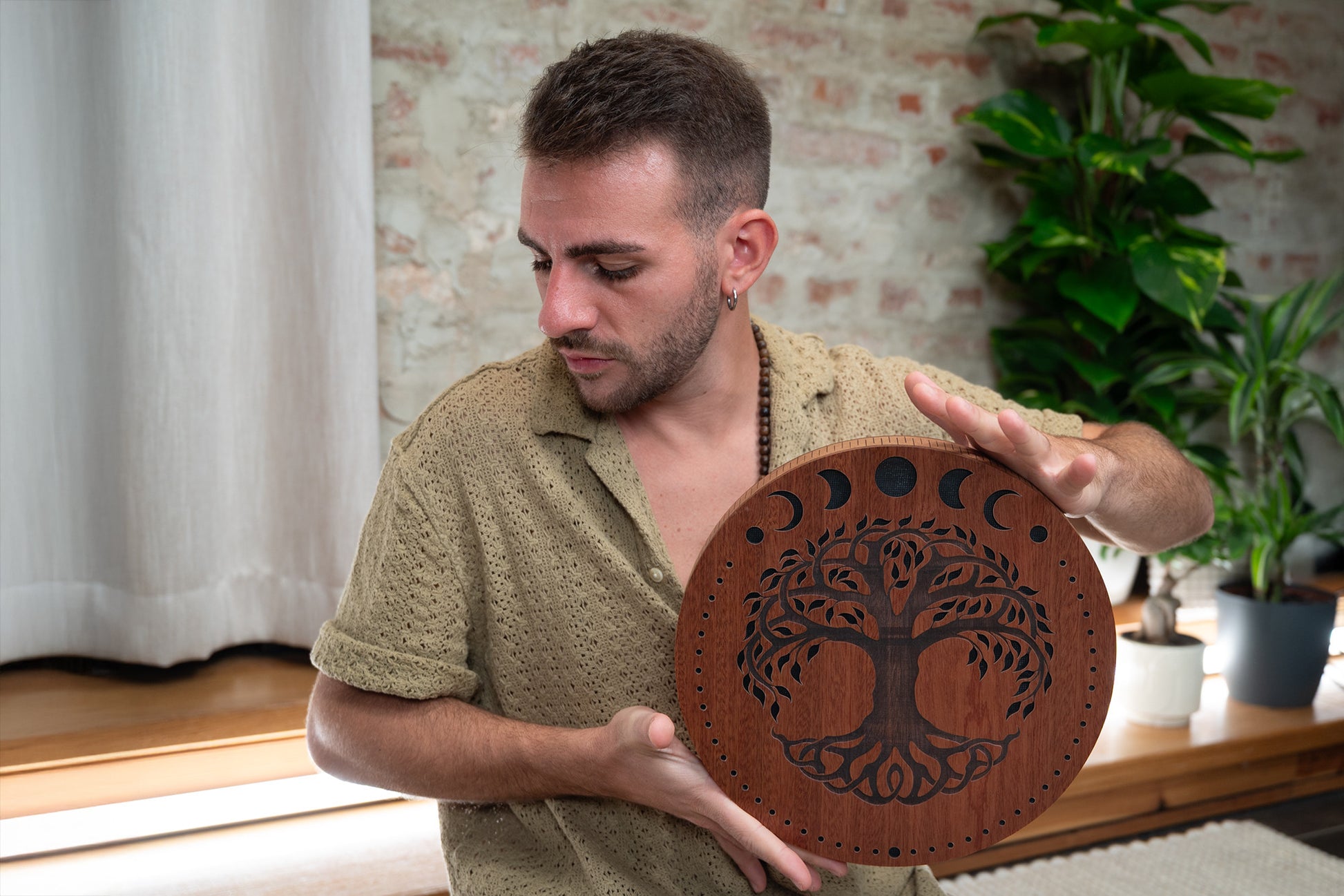 MEINL Sonic Energy 12" Rain Disk, Stream Sound, Moon Phases & Tree of Life Carving detail view 11 at Luna Panther