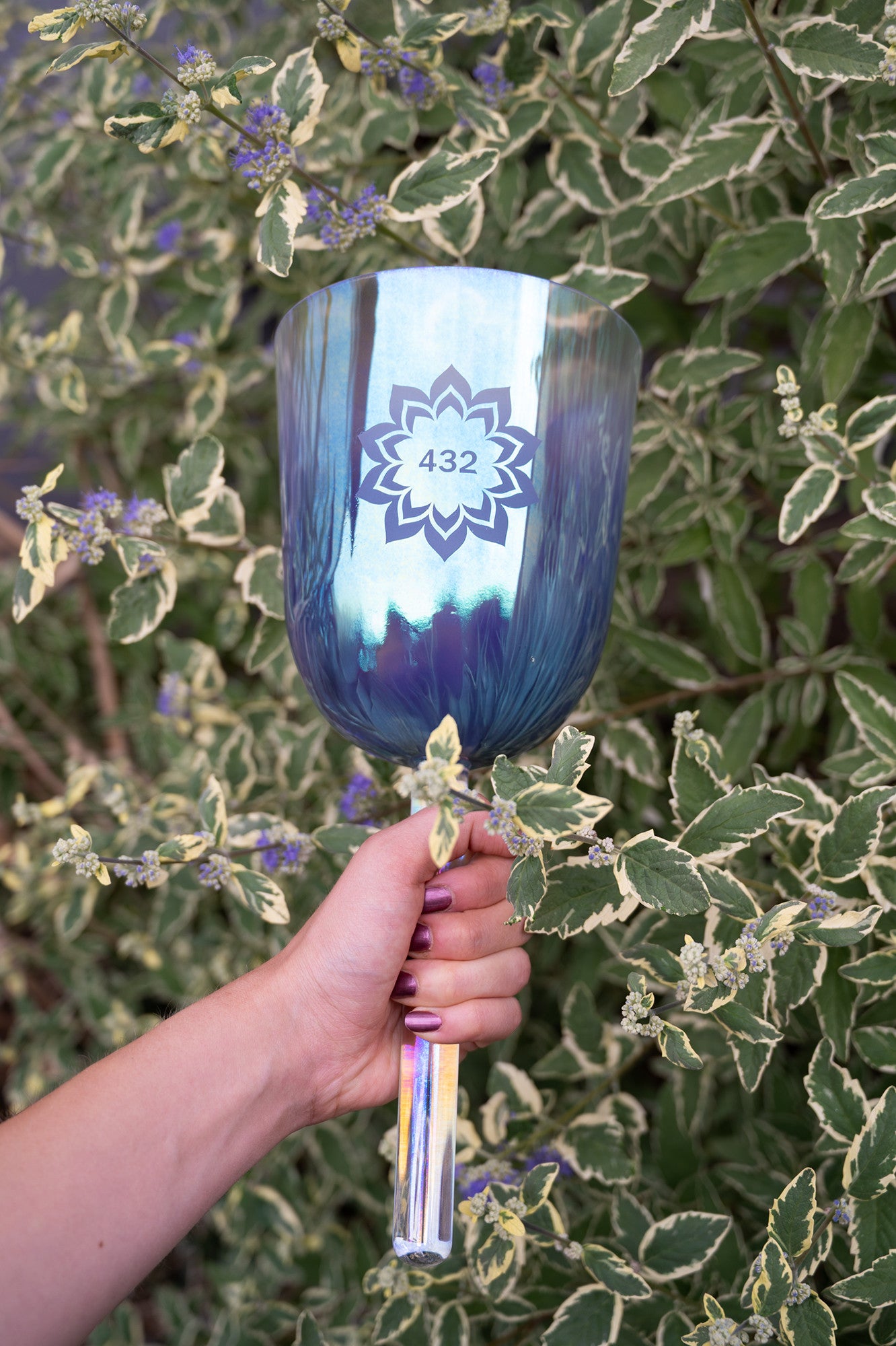 MEINL Sonic Energy Essence Crystal Singing Bowl 5.5" - A4/432 Hz - Slate Blue, Lotus Flower detail view 3 at Luna Panther