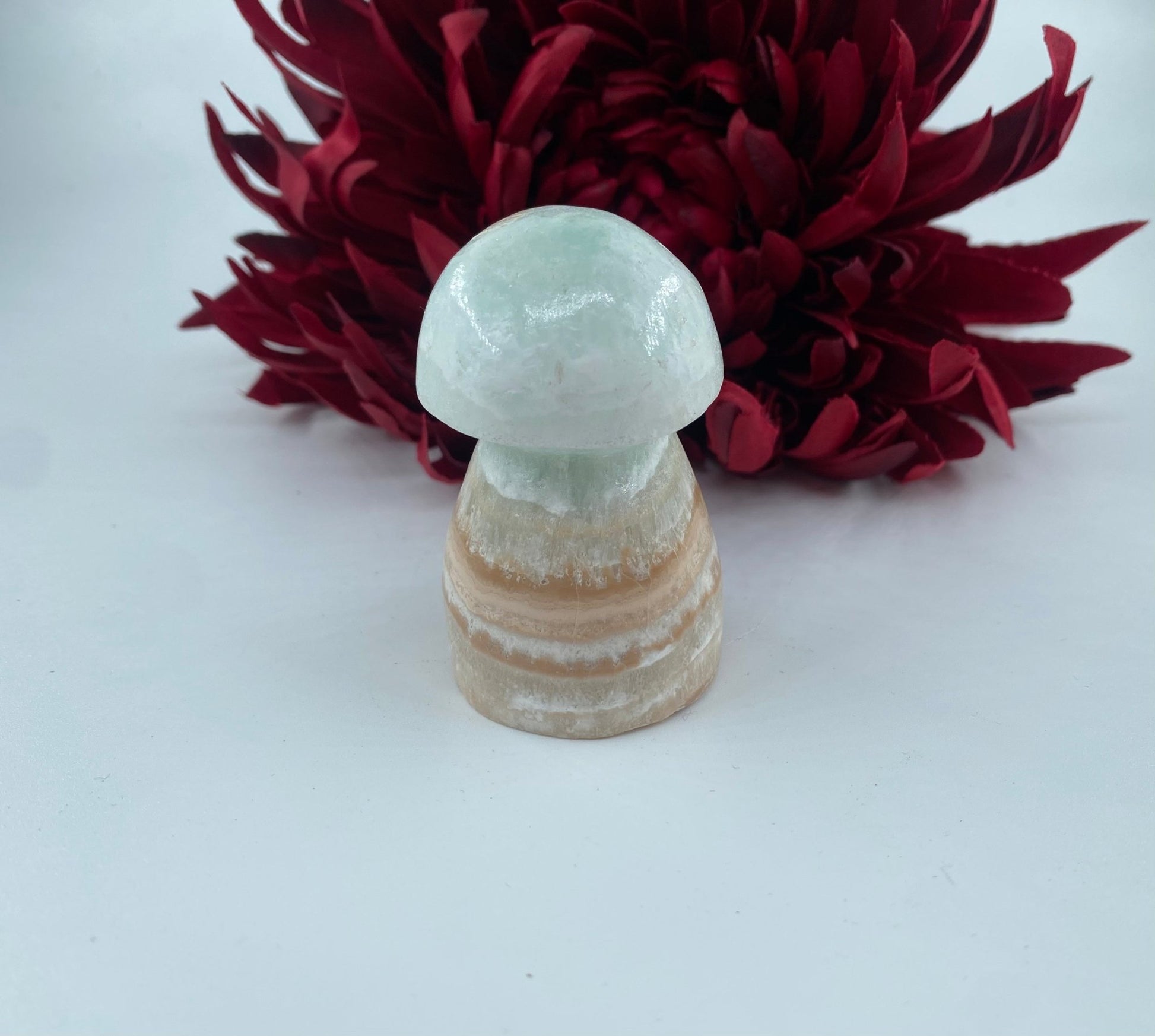 Polished Caribbean Calcite Mushroom featuring soft translucent tone and gentle sheen - Luna Panther