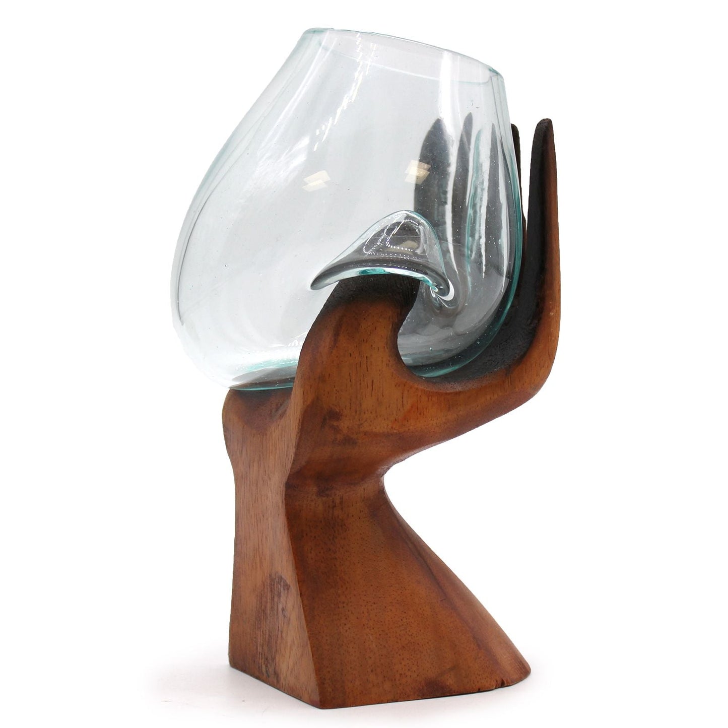 Carved Hand with Molten Glass Bowl - Luna Panther