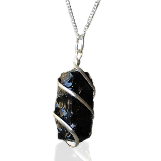 Natural Cascade Wrapped Gemstone Necklace - Rough Black Onyx featuring natural patterning and unique variations - Luna Panther