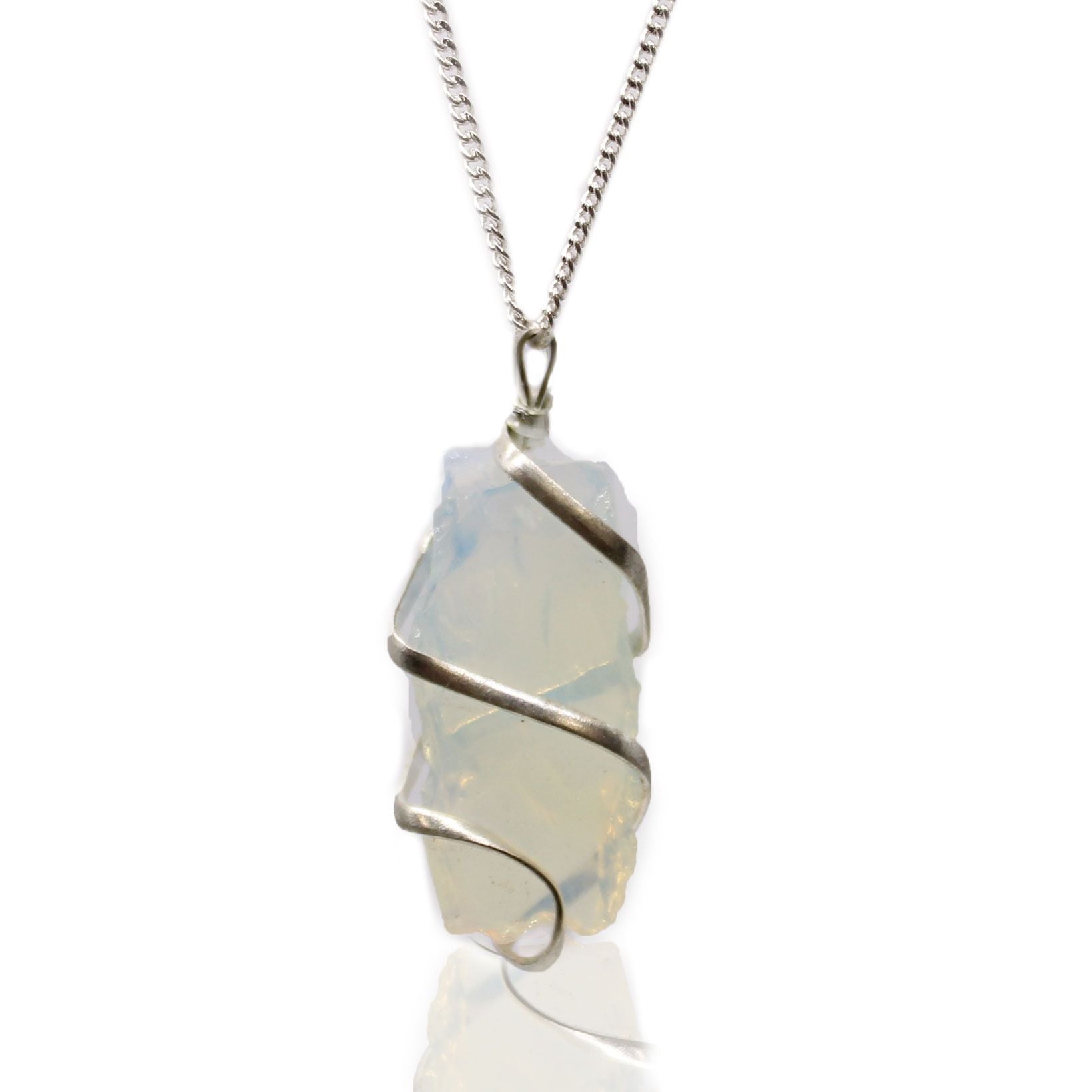 Natural Cascade Wrapped Gemstone Necklace - Rough Opalite featuring milky opalescent glow and smooth finish - Luna Panther