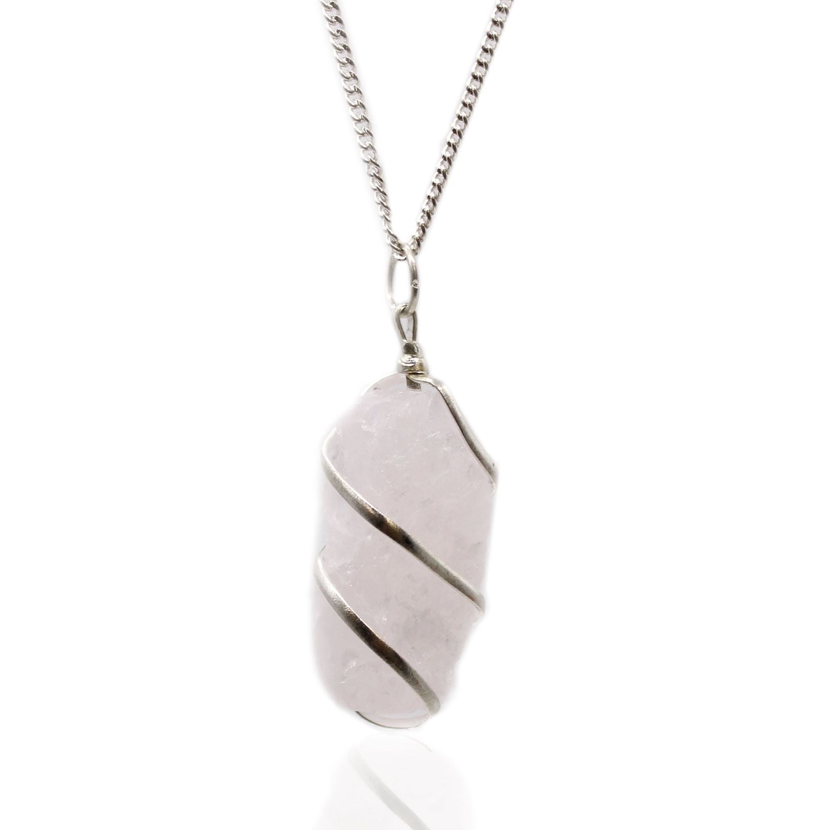 Natural Cascade Wrapped Gemstone Necklace - Rough Rose Quartz featuring soft pink tone and gentle translucence - Luna Panther