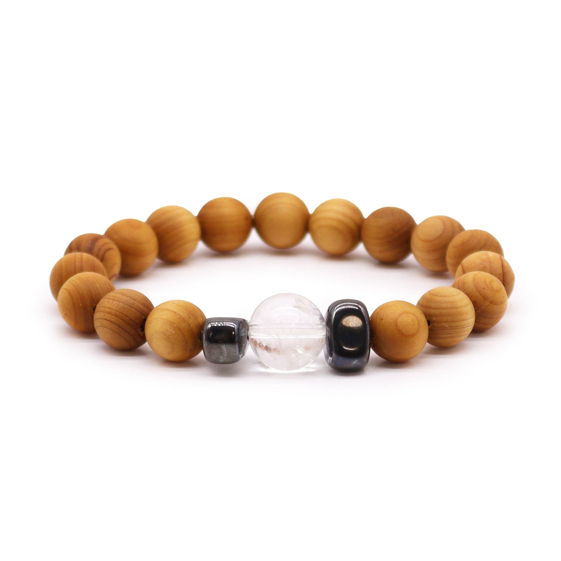 Cedarwood Crown Chakra Bangle with Clear Quartz - Luna Panther