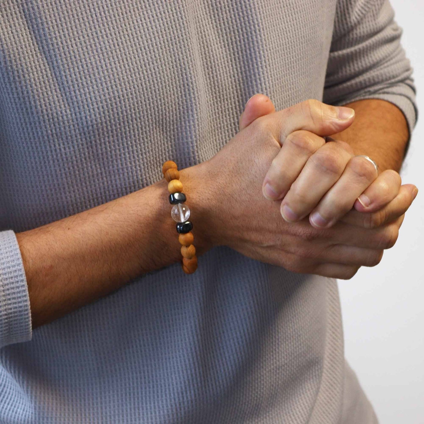 Cedarwood Crown Chakra Bangle with Clear Quartz - Luna Panther